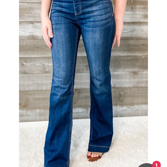 Cello mid rise dark wash pull on flare jeans - Picture 5 of 6